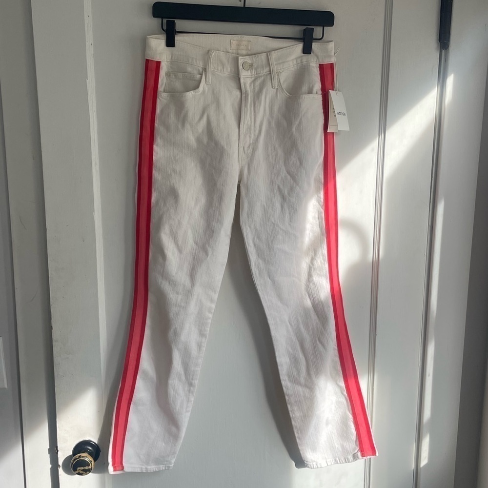 MOTHER The Mid Rise 28 Dazzler Crop in Whipping The Cream Pink Racer - Picture 5 of 10